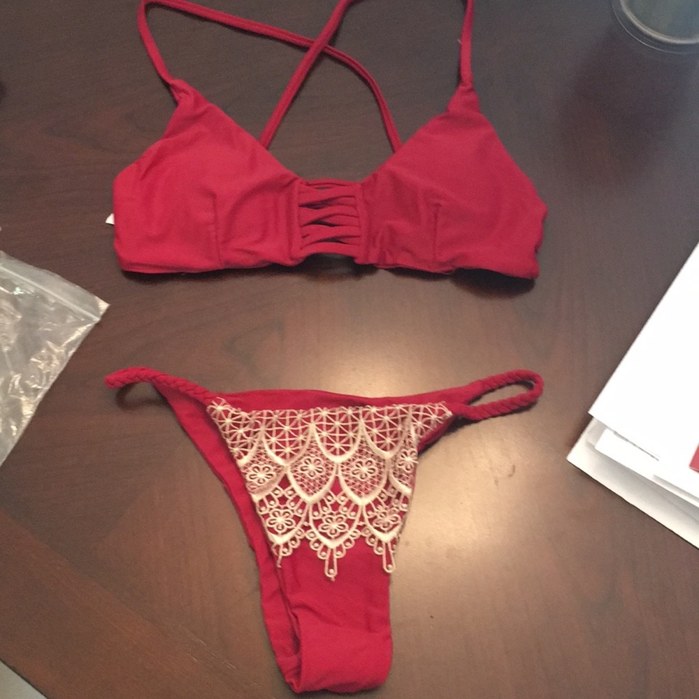 Brazilian Crochet Red Bikini New in Bag